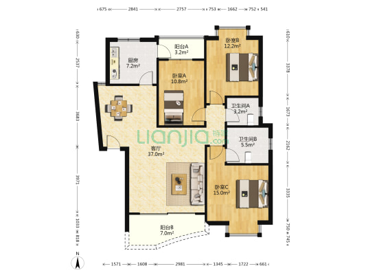 广厦城湖水岸 3室1厅2卫 113平方