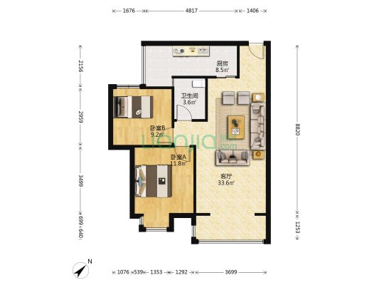 民兴西苑 2室1厅1卫 84平方