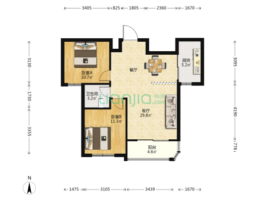 明发盛世家园 2室1厅1卫 89平方