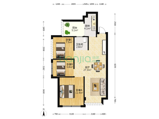 中旭·天悦 3室1厅1卫 70平方