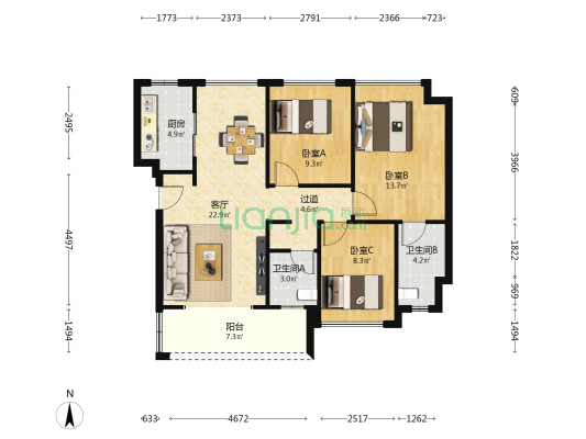 颐安俪都府 3室1厅2卫 99平方