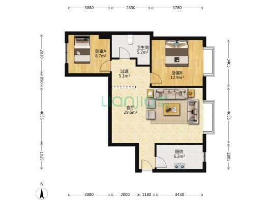 桃园南路91号院 2室1厅1卫 100平方