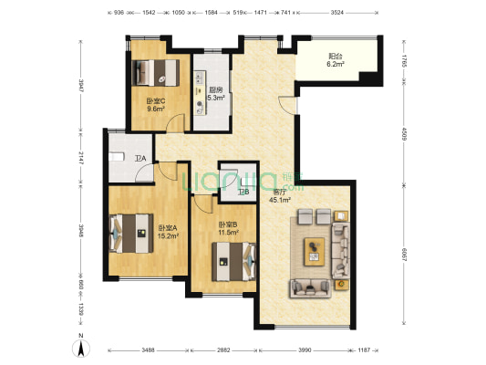 凌弘花苑 3室1厅2卫 139平方