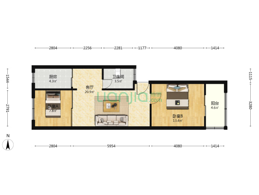中华小区五区 2室1厅1卫 71平方