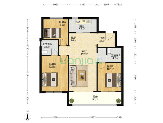 万科金域蓝湾 3室2厅2卫 118平方