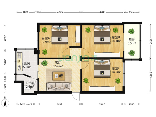 五福巷 3室1厅1卫 71平方