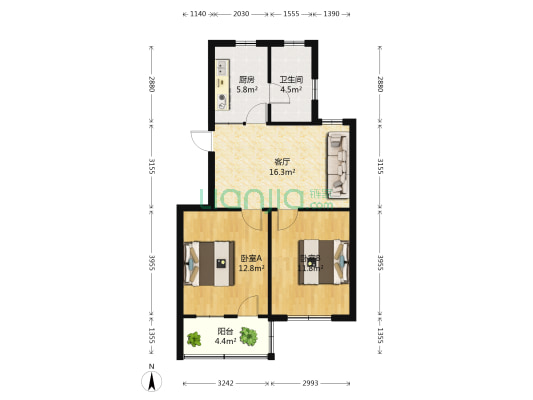 新园小区印刷厂 2室1厅1卫 70平方
