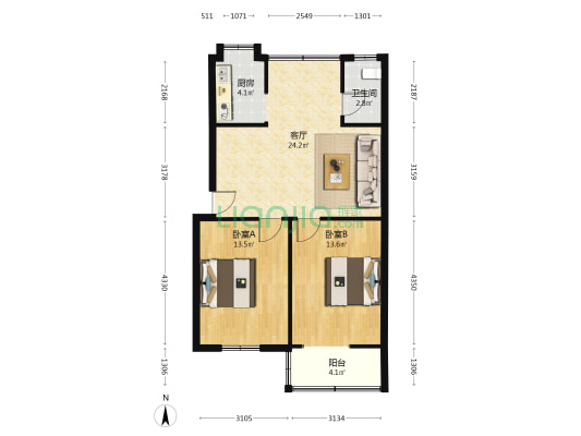 汪杨郭 2室1厅1卫 75平方