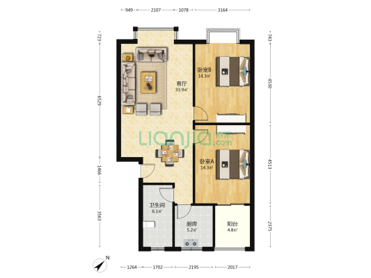 天宝升巷3号 2室1厅1卫 90平方