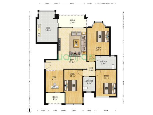 中恒江南第一城A区 4室1厅2卫 138平方