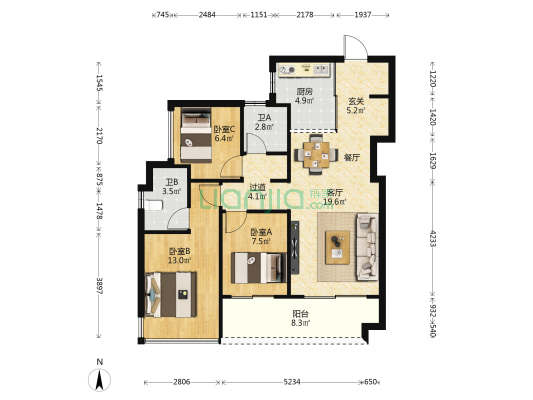 正方深悦湾 3室1厅2卫 89平方