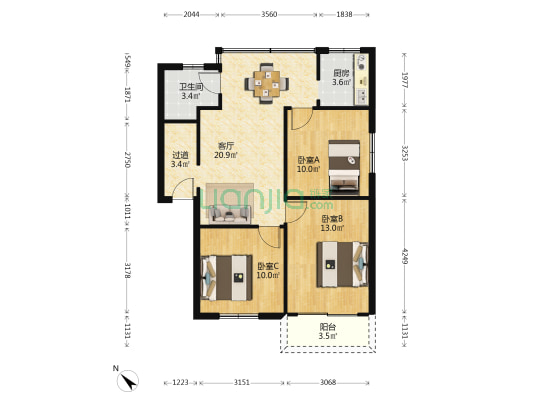 光明路二段316号 3室1厅1卫 86平方