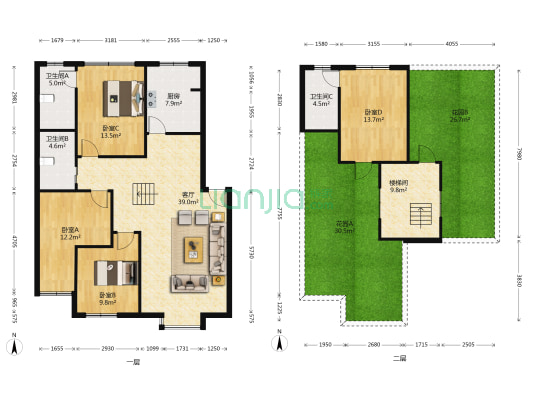 鸿源小区 4室1厅3卫 144平方