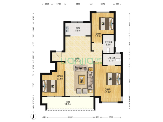 祥源城南之星 3室1厅2卫 122平方