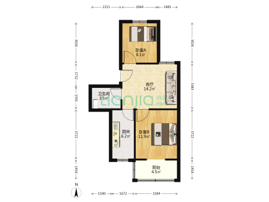 学府新村 2室1厅1卫 64平方