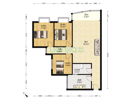 金燕家园 3室1厅1卫 110平方