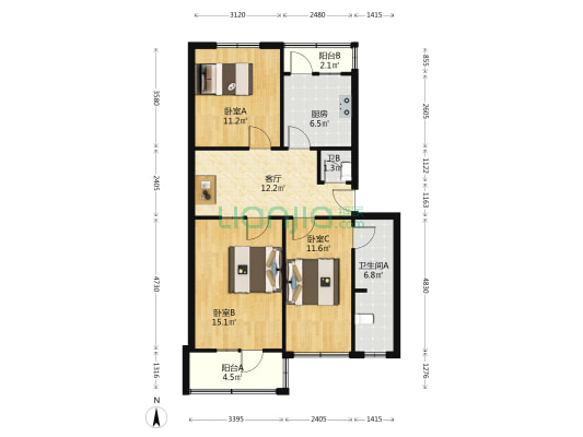 旅游学校家属院 3室1厅2卫 83平方