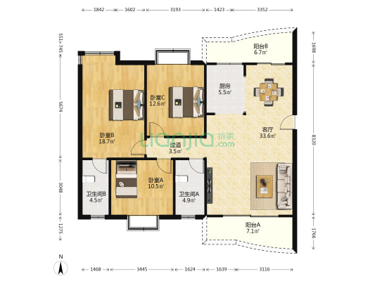 星琴花园 3室1厅2卫 120平方