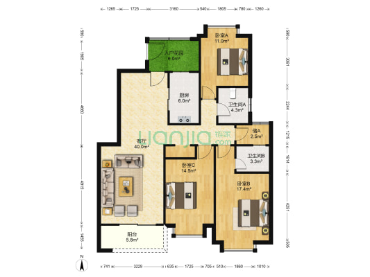 望湖嘉苑 3室1厅2卫 143平方