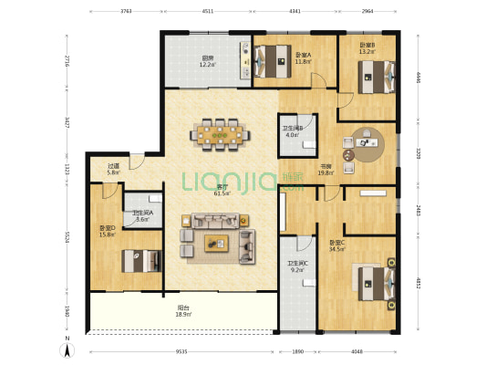 锦翠栖源府 5室1厅3卫 246平方