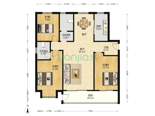 朱家洼佳源 3室1厅2卫 140平方