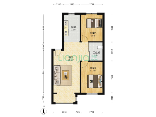 盈胜福人居 2室1厅1卫 84平方