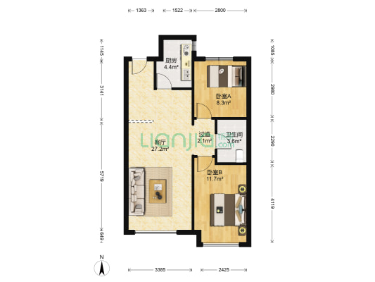 孔雀城七期泊心园 2室1厅1卫 81平方