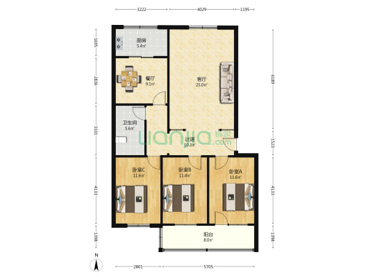 金都东区 3室2厅1卫 118平方