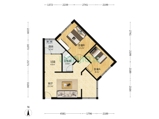 石人南路10号 2室1厅1卫 59平方