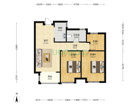 邯郸安联九都漫城 3室1厅1卫 97平方