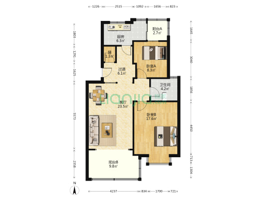 名扬阁 2室1厅1卫 85平方