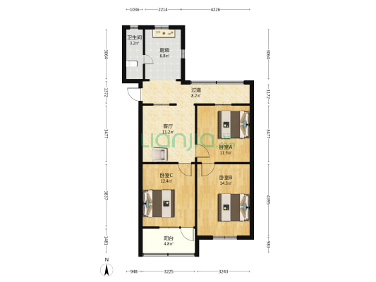 冶山路省发改委宿舍 3室1厅1卫 90平方