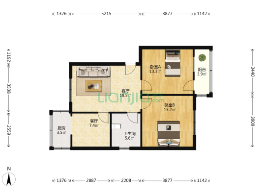 万里家属院 2室2厅1卫 79平方
