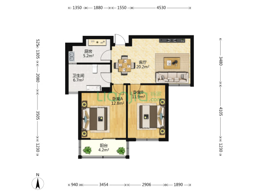 孟里花园 2室1厅1卫 80平方