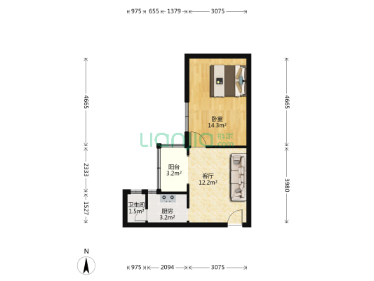西三街 1室1厅1卫 44平方