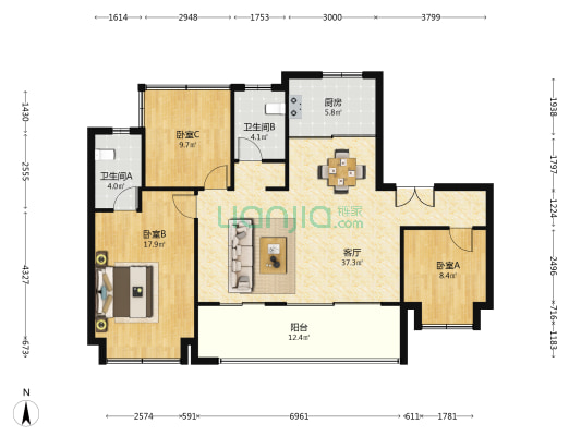 保利珺悦 3室1厅2卫 137平方
