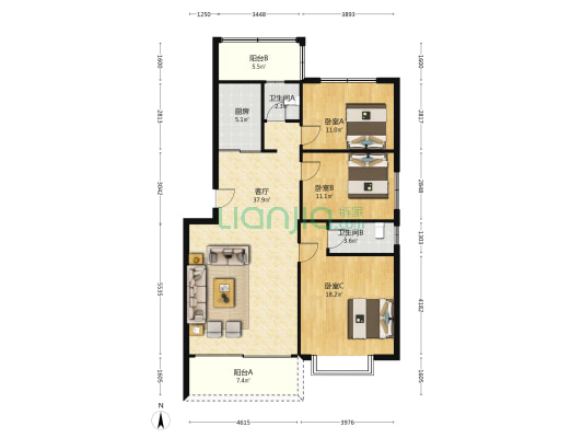 振兴楼 3室1厅2卫 115平方
