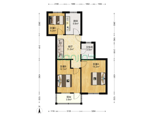 娄门下塘散盘 3室1厅1卫 72平方