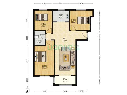 牛津花园大三居，无遮挡，好楼层，人车分流-户型图