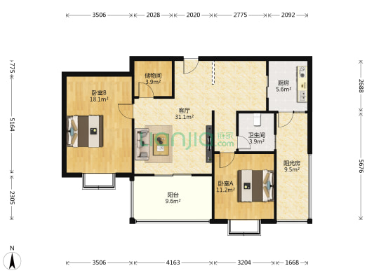东辉铂领花园 2室1厅1卫 101平方