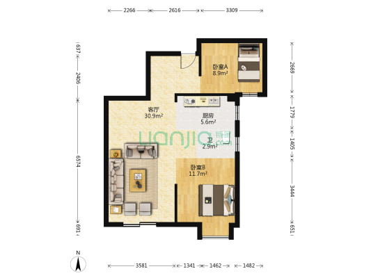 合生杭州湾国际新城四期 2室1厅1卫 85平方