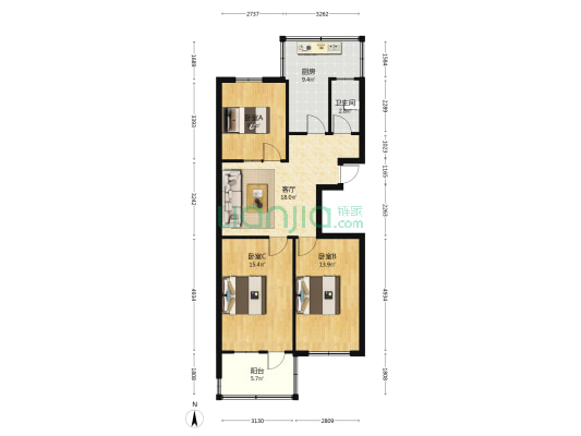 和平路370号院 3室1厅1卫 85平方