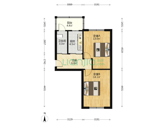 复华三道街 2室0厅1卫 57平方
