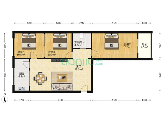 报社家属院（新楼） 3室1厅1卫 95平方