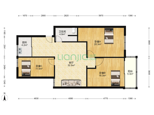 东宝小区(鹿城区) 3室1厅1卫 115平方