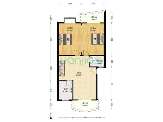 外环花园 2室1厅1卫 95平方