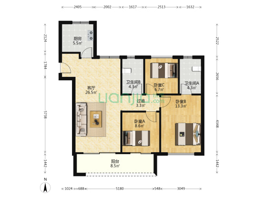 永威滟澜庭 3室1厅2卫 116平方