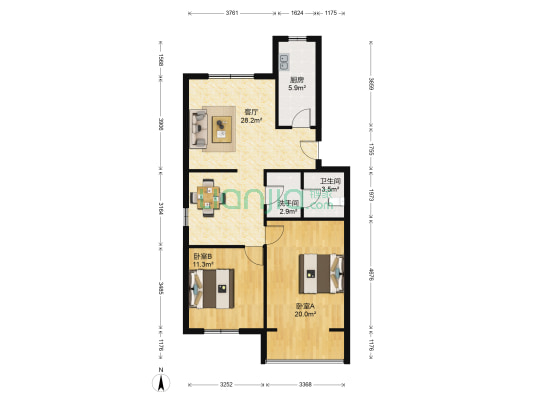 嘉多丽花园 2室1厅2卫 89平方