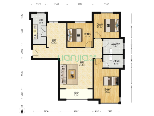 高铁新干线 4室2厅 南 北-户型图