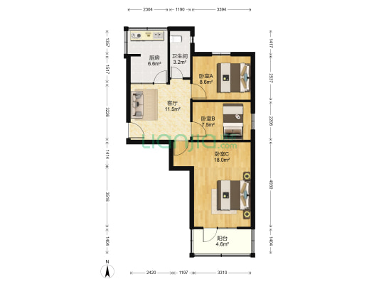 交通运输管理站家属院 3室1厅1卫 65平方